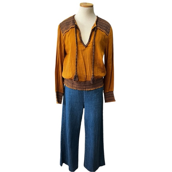 Love Sam Cotton-Gauze Embroidered Beaded Long Sleeve Top, Gold, Medium - Picture 6 of 11